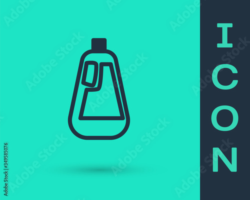 Black line Plastic bottle for liquid laundry detergent, bleach, dishwashing liquid icon isolated on green background. Vector Illustration