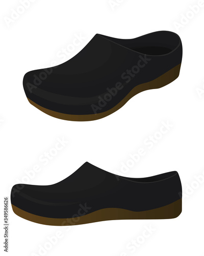 Black clogs shoes. vector illustration