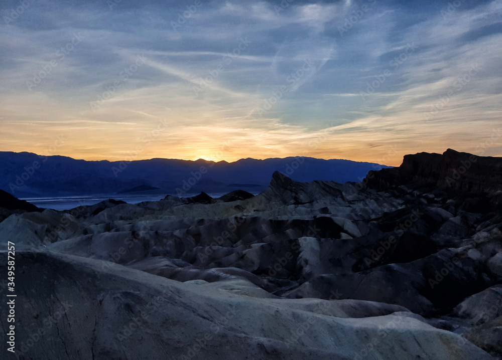 Sunset in the mountains at Zabriskie Point