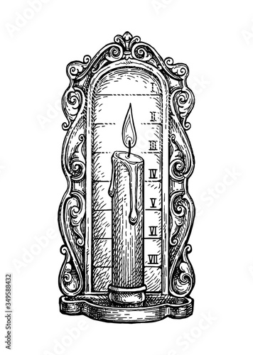 Ink sketch of candle clock.