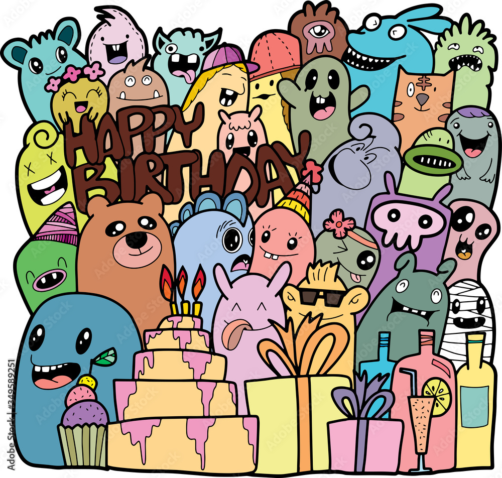 Fototapeta Doodle Monster Come to bless on the birthday