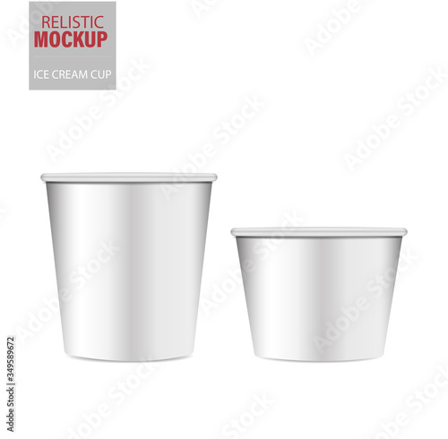 White container for ice cream or fast food. Packaging for popcorn and snack.