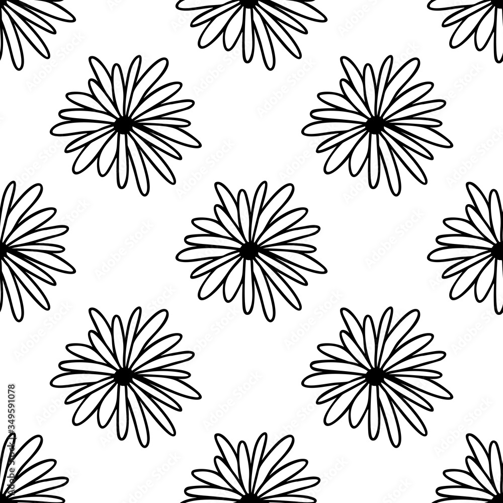 Seamless pattern made from doodle chamomile flowers. Isolated on white background. Vector stock illustration.