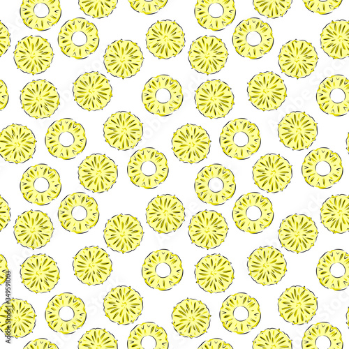 Pineapple sliced seamless pattern. Organic healthy fruit background. Hand draw vector illustrasion.
