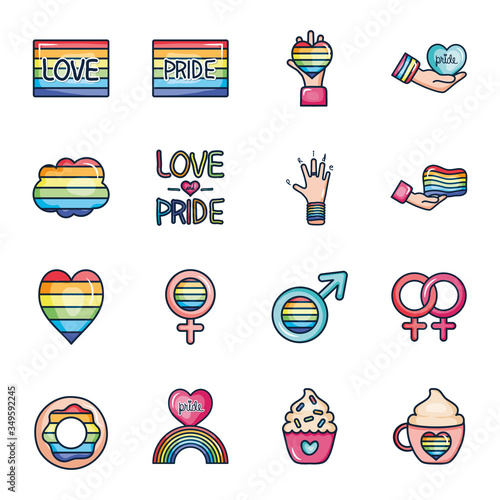 cloud and pride icon set, line color style