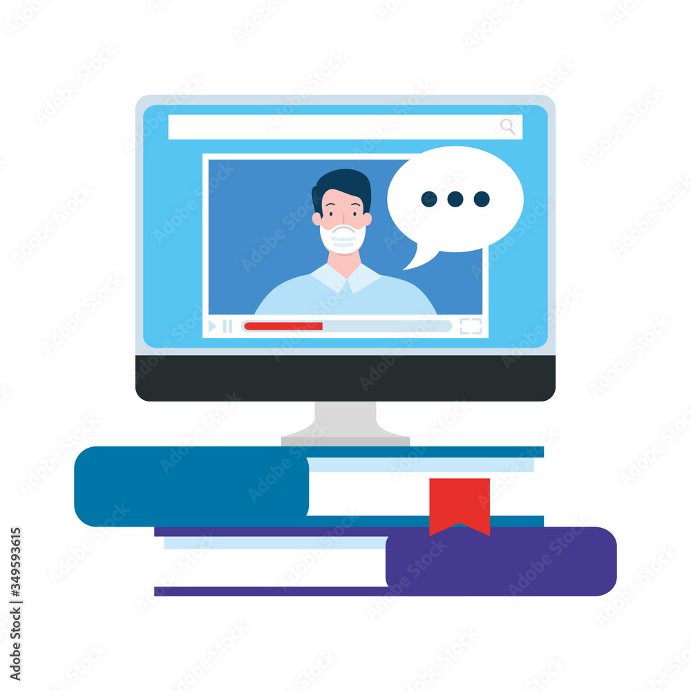 online education in computer with pile books vector illustration design online education in computer with pile books vector illustration design