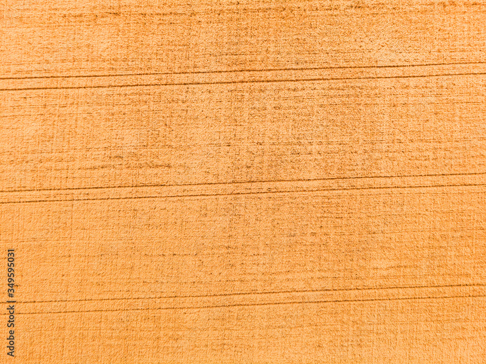 Fototapeta premium Aerial view of wheat field with tractor tracks. Farm from drone view.