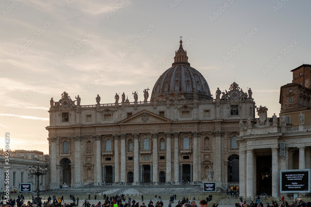  the square in front of the St. Peter cathedral of Vatican. The cathedral is one of the most famous travel distinations of the world.