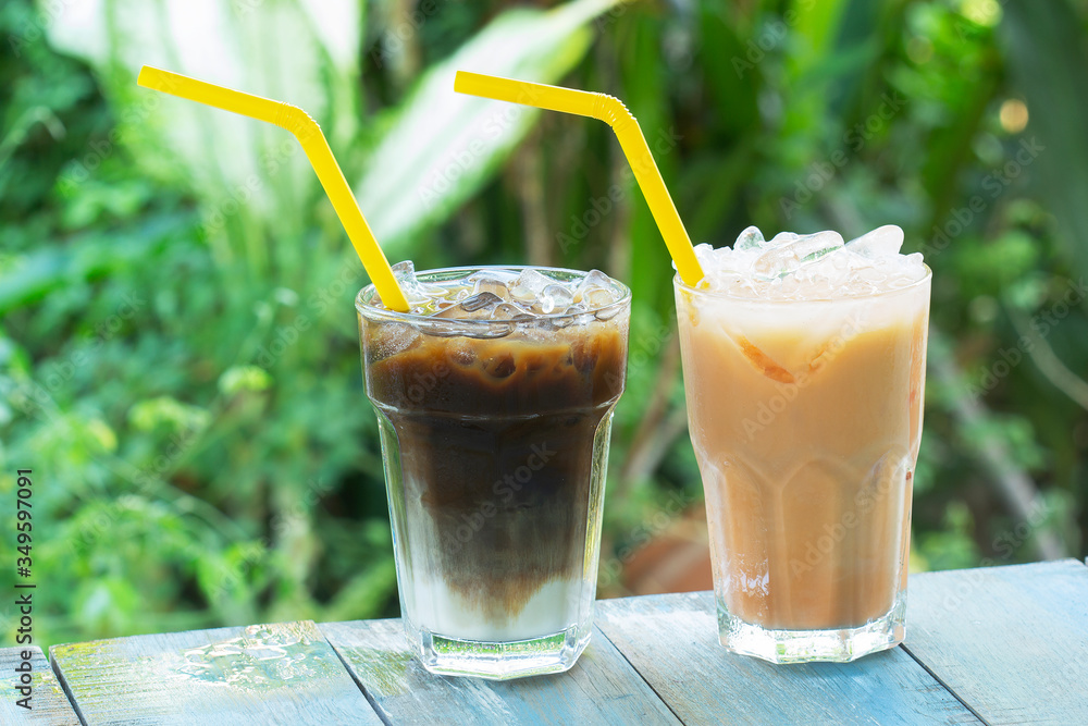 Thai Ice Coffee and Tea on the table Thai Ice Coffee and Tea on the table
