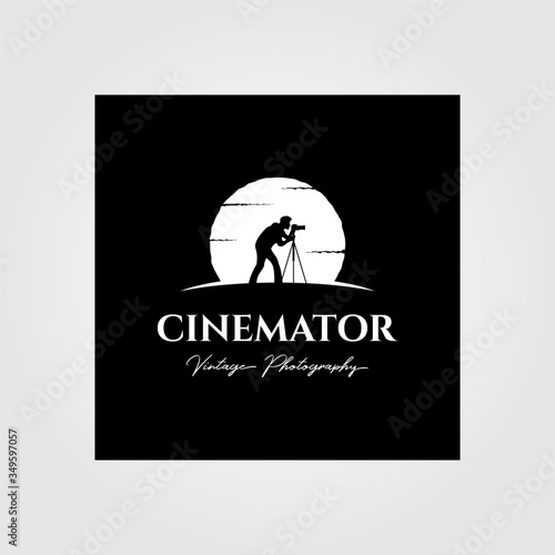 cinematography photography vintage logo with moon background vector illustration design