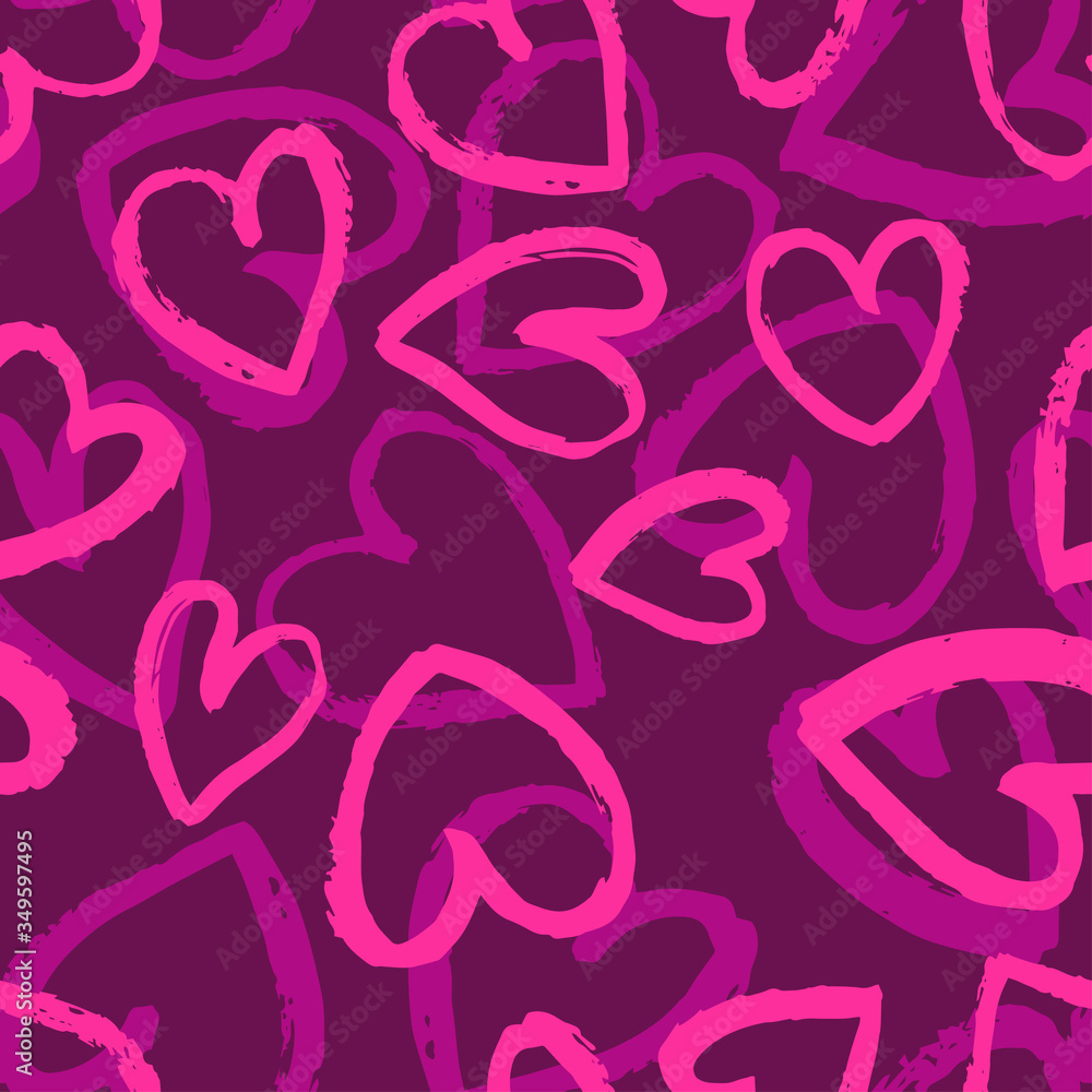 Seamless pattern with light violet hearts on dark violet background. Vector design for textile, backgrounds, clothes, wrapping paper, web sites and wallpaper. Fashion illustration seamless pattern. Seamless pattern with light violet hearts on dark violet background. Vector design for textile, backgrounds, clothes, wrapping paper, web sites and wallpaper. Fashion illustration seamless pattern.