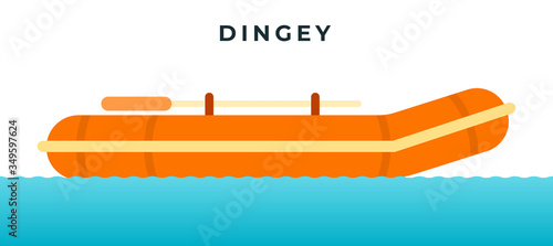 Inflatable rubber dingey with oars vector icon flat isolated.