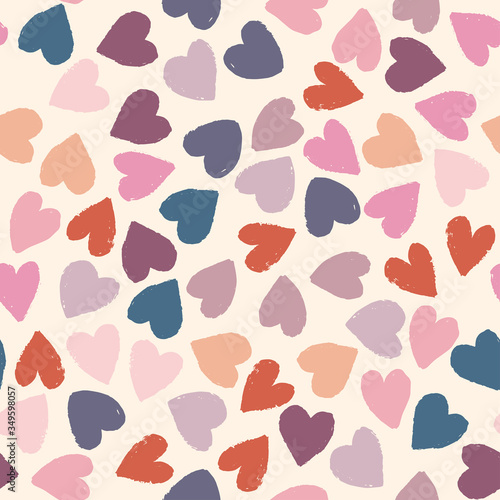 Seamless pattern with beige, blue, violet, pink hearts on background. Vector design for textile, backgrounds, clothes, wrapping paper, web sites and wallpaper. Fashion illustration seamless pattern.