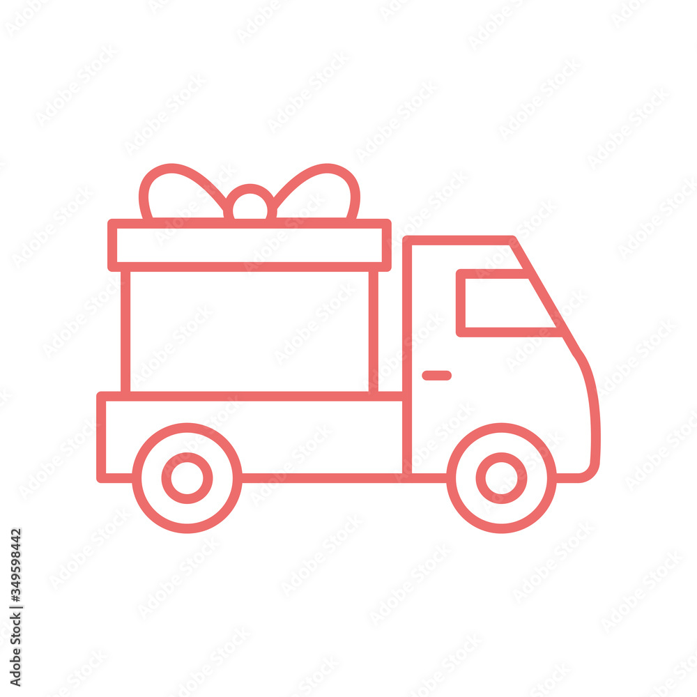 Delivery truck with gift line style icon vector design Delivery truck with gift line style icon vector design