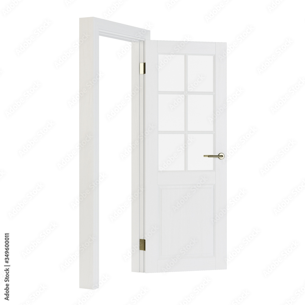 Wooden door isolated on white background. 3D rendering. Wooden door isolated on white background. 3D rendering.