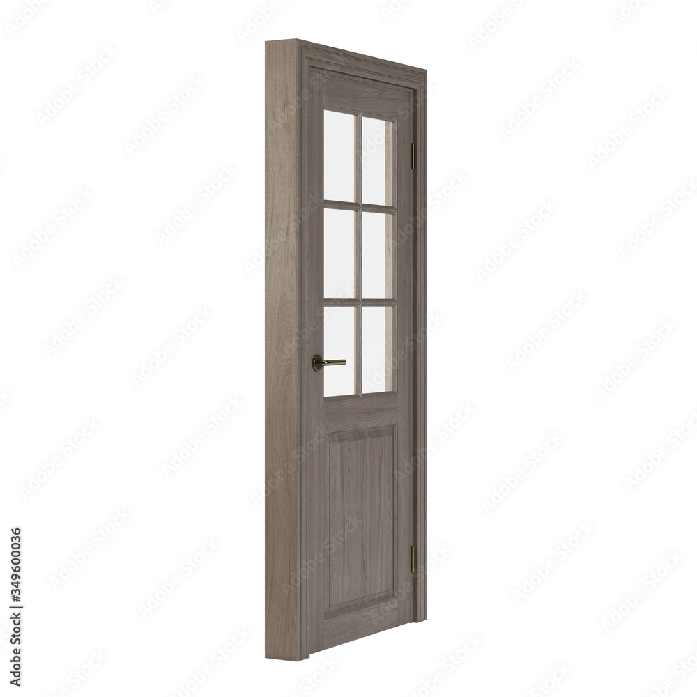 Wooden door isolated on white background. 3D rendering. Wooden door isolated on white background. 3D rendering.