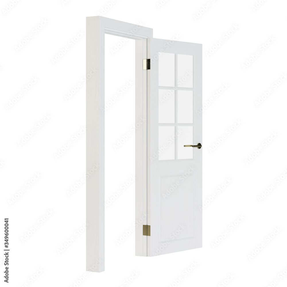 Wooden door isolated on white background. 3D rendering. Wooden door isolated on white background. 3D rendering.