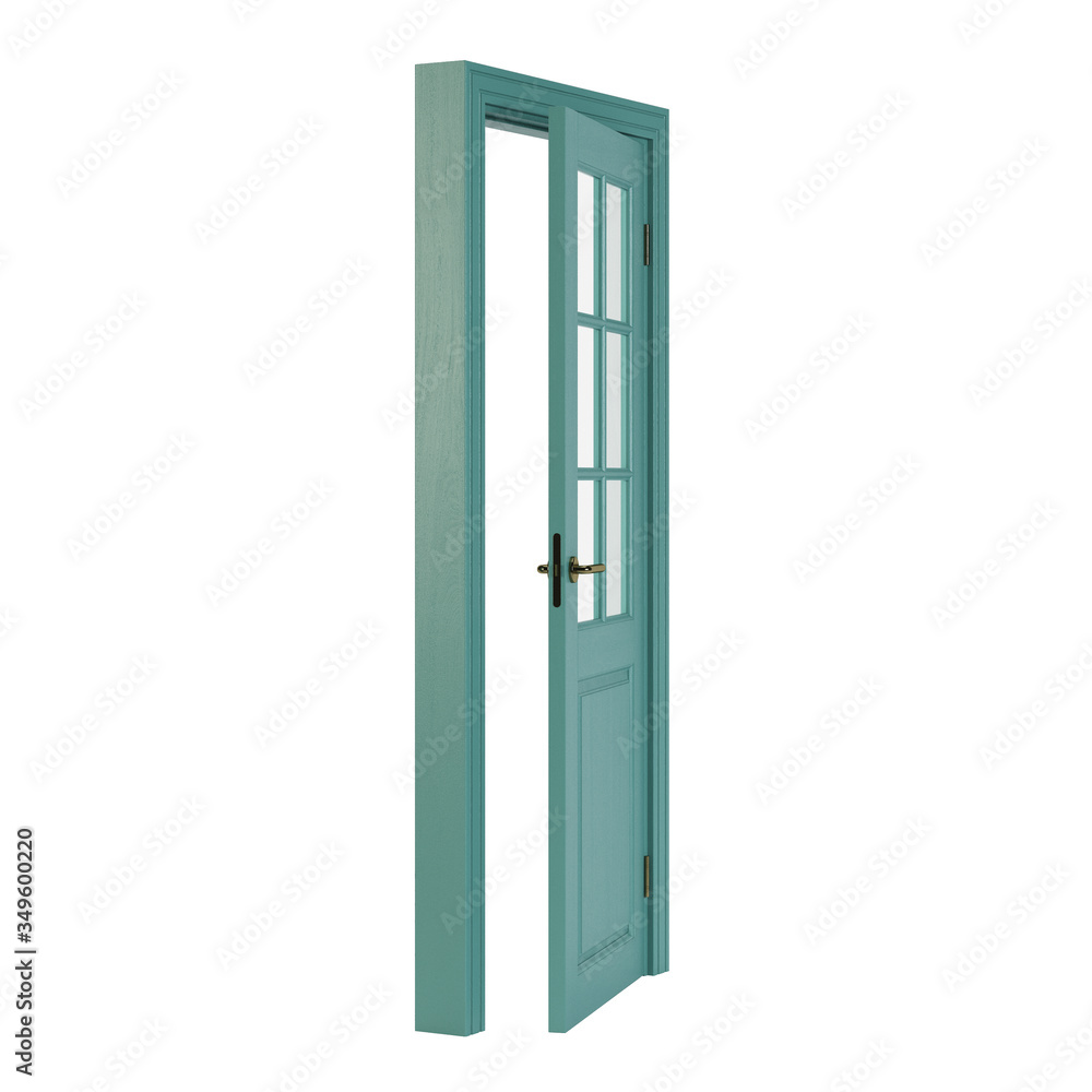 Fototapeta premium Wooden door isolated on white background. 3D rendering.