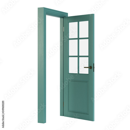 Wooden door isolated on white background. 3D rendering.