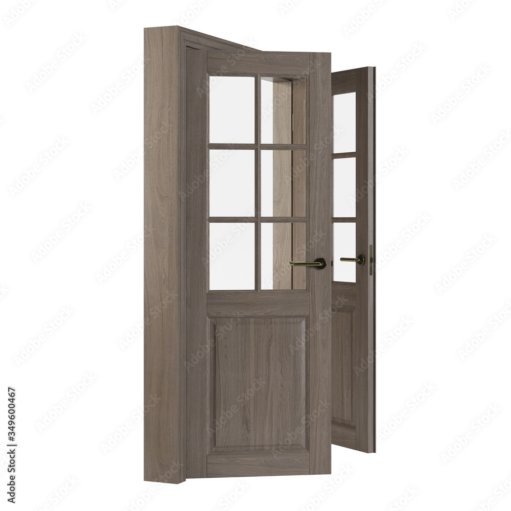 Wooden door isolated on white background. 3D rendering. Wooden door isolated on white background. 3D rendering.