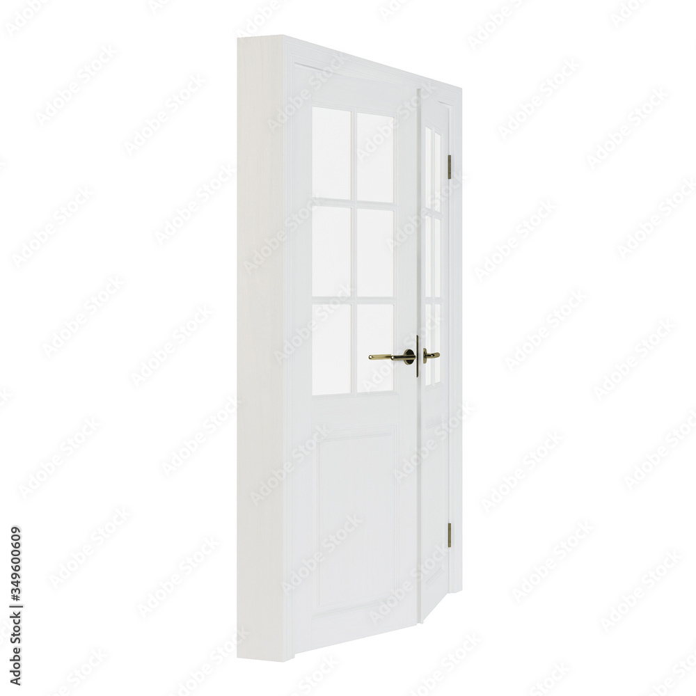 Wooden door isolated on white background. 3D rendering. Wooden door isolated on white background. 3D rendering.