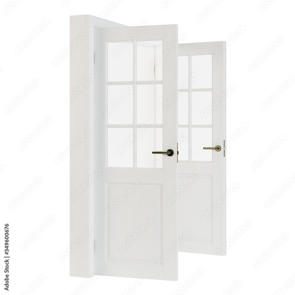 Wooden door isolated on white background. 3D rendering. Wooden door isolated on white background. 3D rendering.