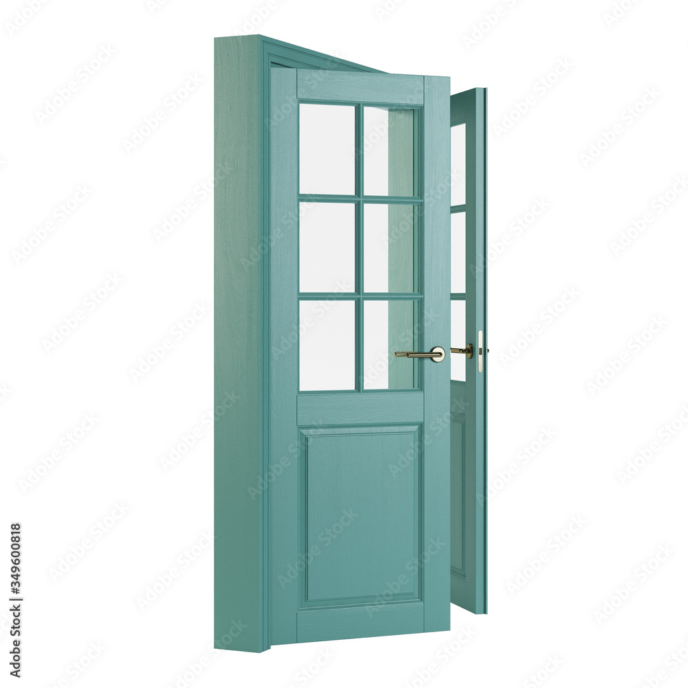 Wooden door isolated on white background. 3D rendering. Wooden door isolated on white background. 3D rendering.