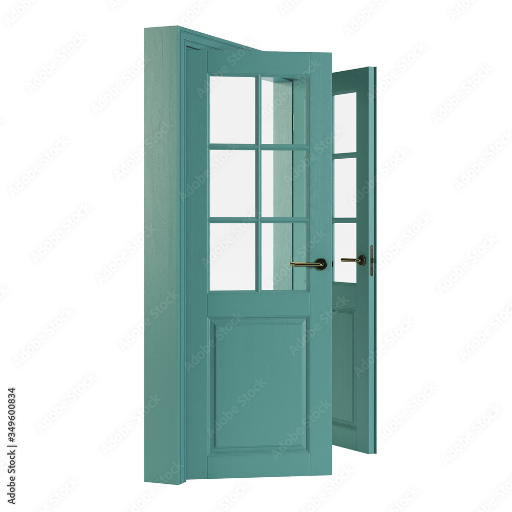 Wooden door isolated on white background. 3D rendering. Wooden door isolated on white background. 3D rendering.