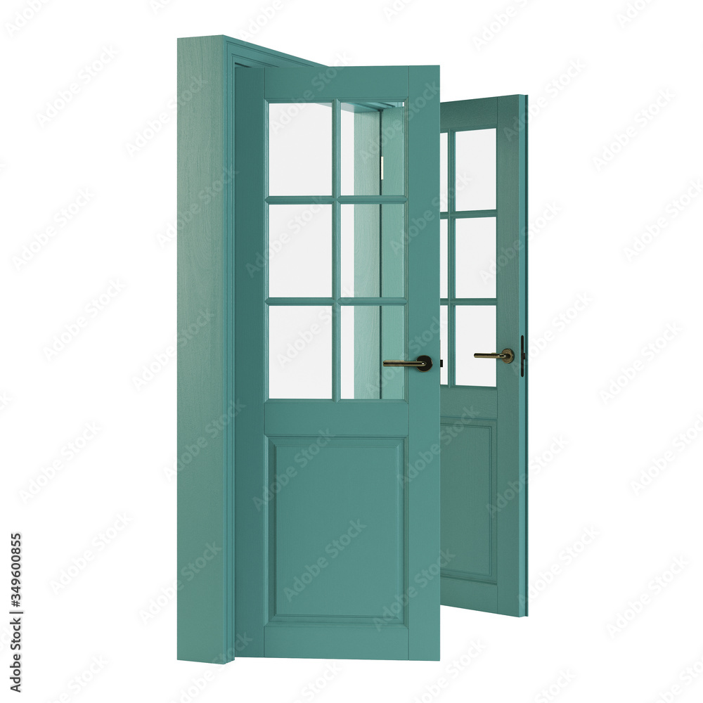 Wooden door isolated on white background. 3D rendering. Wooden door isolated on white background. 3D rendering.