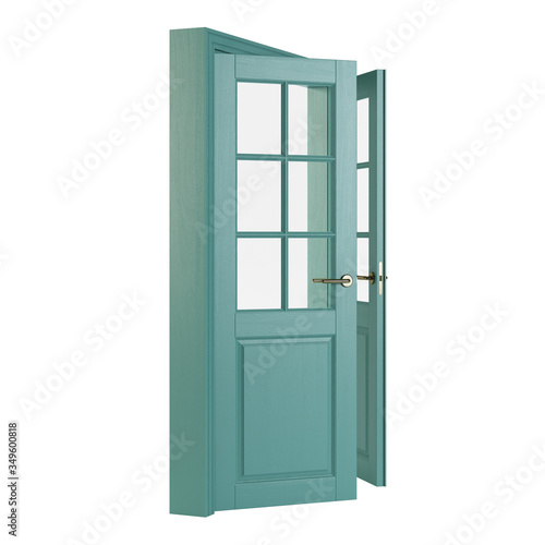 Wooden door isolated on white background. 3D rendering. © artemp1