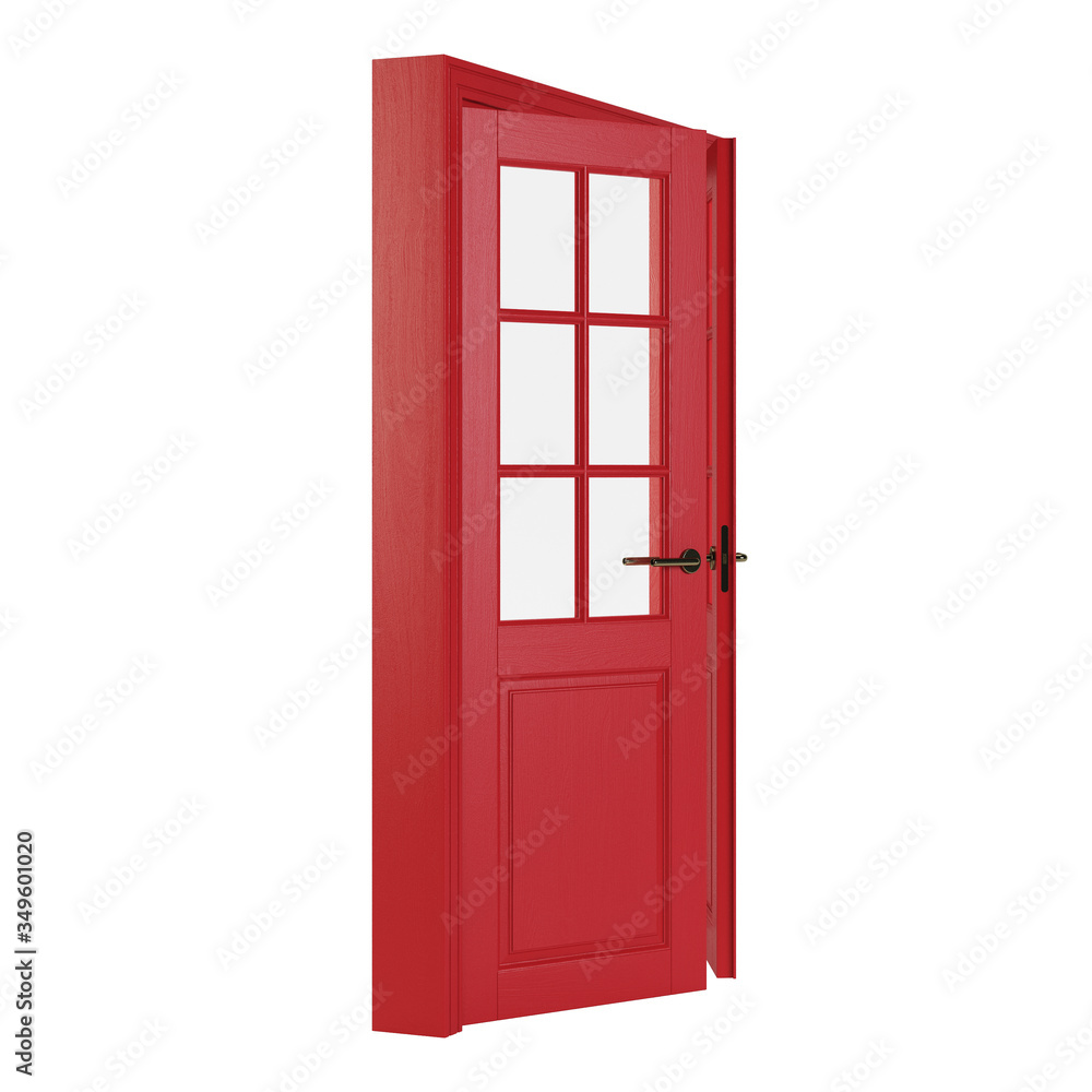 Obraz premium Wooden door isolated on white background. 3D rendering.