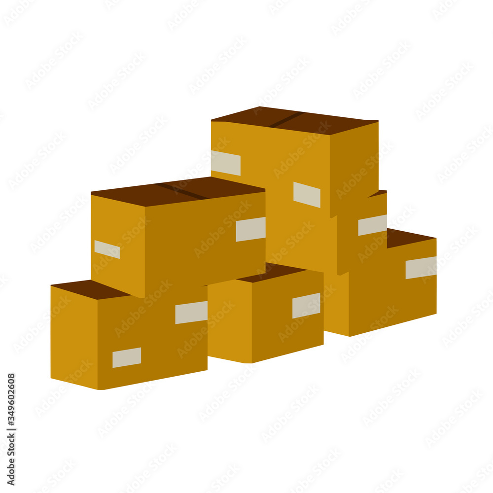 Set of parcels in cardboard boxes. Square carton. Cartoon flat illustration. Warehouse and mail item. Delivery of cargo. Packed goods. Brown objects Set of parcels in cardboard boxes. Square carton. Cartoon flat illustration. Warehouse and mail item. Delivery of cargo. Packed goods. Brown objects