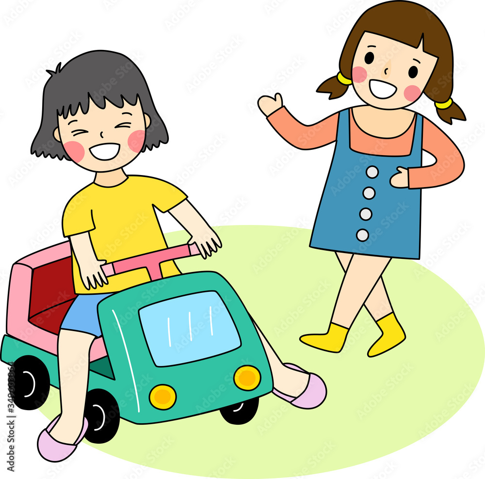 Vector of flat doodle character design illustration of two little girls play together. Vector of flat doodle character design illustration of two little girls play together.