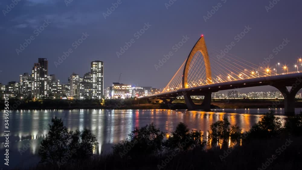 Sejong, Korea - May 2016 : Sejong Hinduri Bridge at night, Timelapse footage. Sejong, Korea - May 2016 : Sejong Hinduri Bridge at night, Timelapse footage.