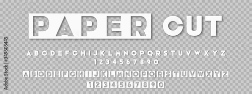 Floating paper letters and numbers of the alphabet on transparent background.Vector illustration.