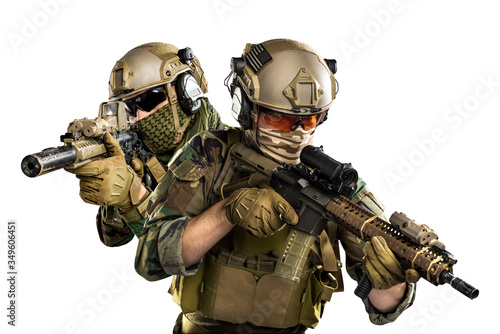 US marine corps soldier with rifle. shot in studio. isolated with clipping on white background.
