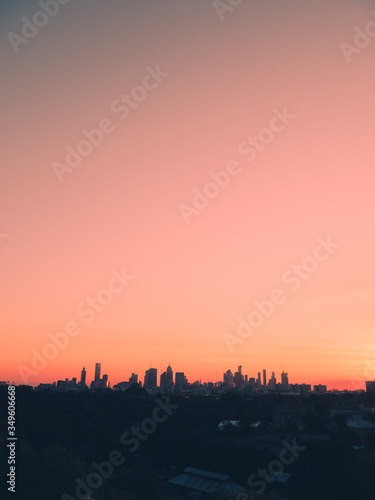 Sunset over melbourne city skyline