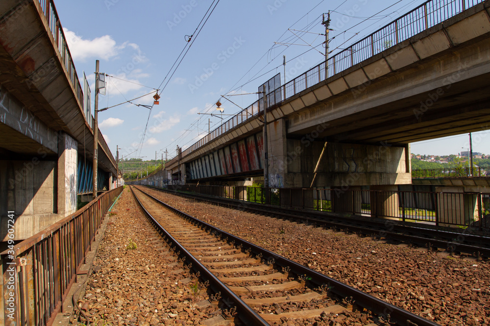 an old railway tunnel for trains in the Czech city and a bridge for trains next to it