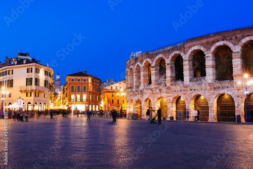 Fototapeta Naklejka Na Ścianę i Meble -  Roman amphitheatre Arena di Verona and Piazza Bra square at night. Verona, Veneto, Italy, Europe