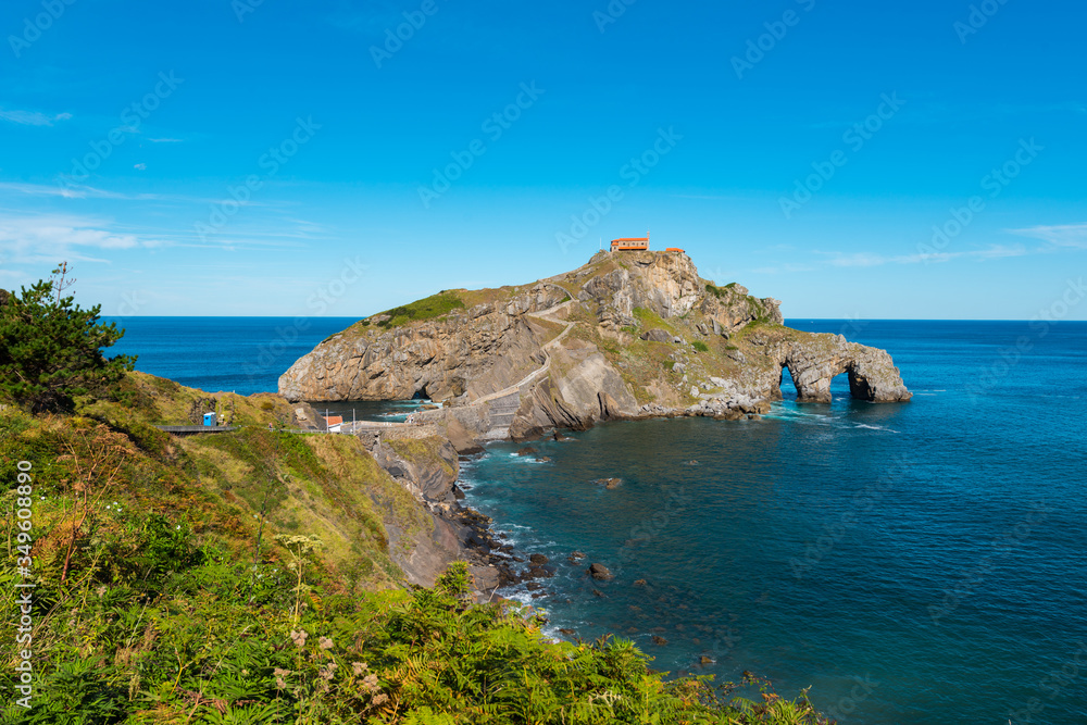 View of Gaztelugatxe in Cape Matxitxako View of Gaztelugatxe in Cape Matxitxako