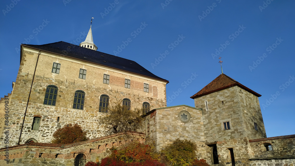 Beautiful ancient building of Akershus Castle and Fortress. Oslo, Norway.