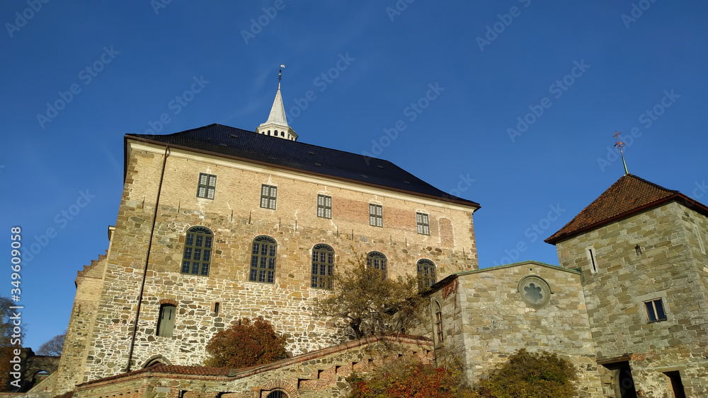 Beautiful ancient building of Akershus Castle and Fortress. Oslo, Norway.