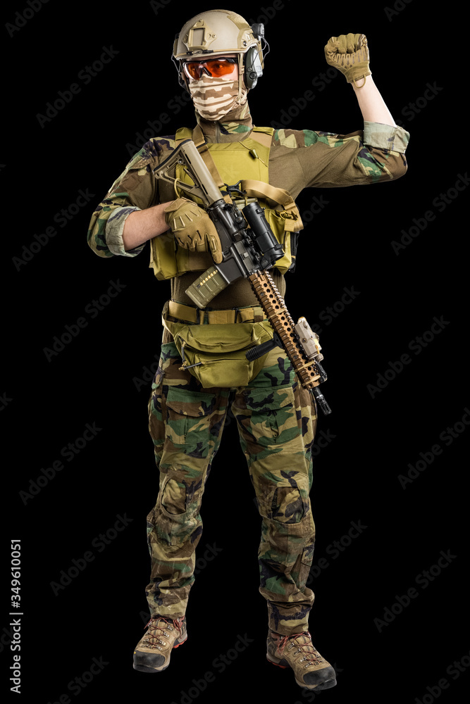 US marine corps soldier with rifle. Shot in studio. isolated with clipping on black background. US marine corps soldier with rifle. Shot in studio. isolated with clipping on black background.