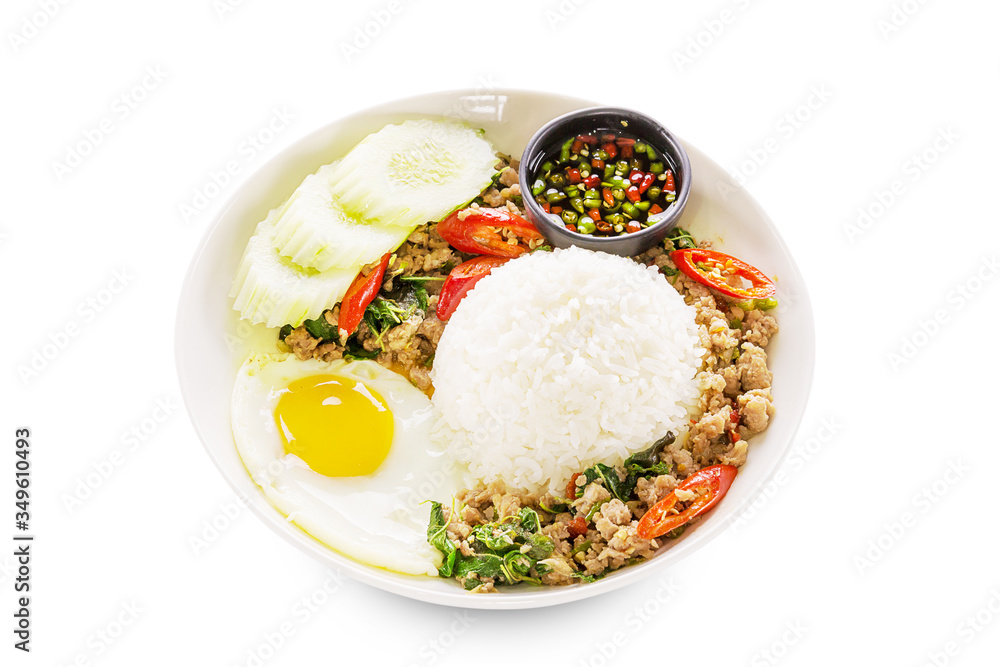 Sweet basil with pork and prawn spicy food Sweet basil with pork and prawn spicy food