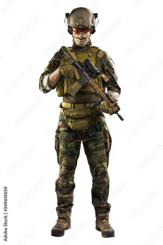 US marine corps soldier with rifle. Shot in studio. isolated with clipping on white background. US marine corps soldier with rifle. Shot in studio. isolated with clipping on white background.