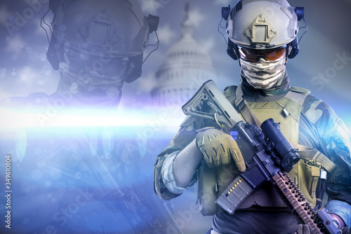 Bild auf Leinwand US marine corps soldier with rifle