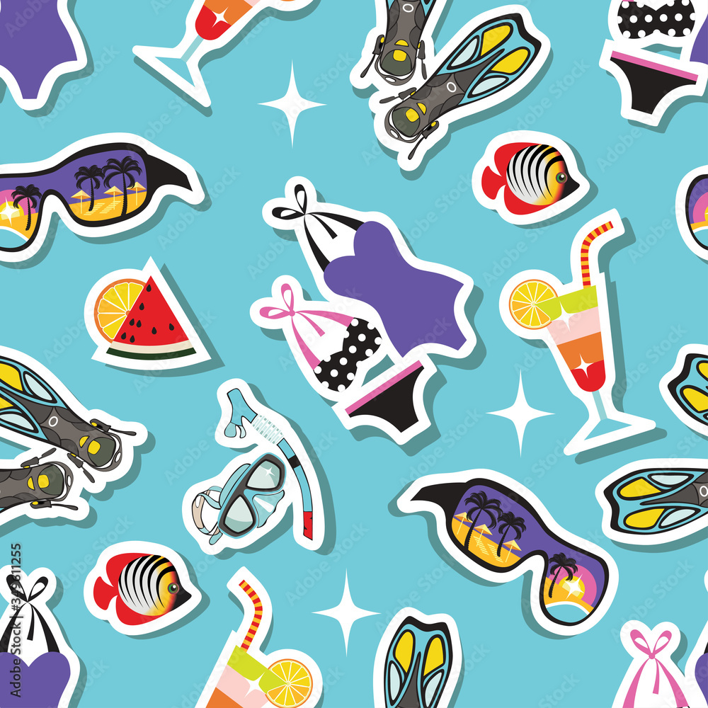 items for beach holidays in the form of stickers make up a seamless pattern items for beach holidays in the form of stickers make up a seamless pattern