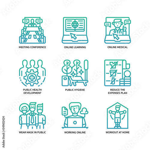 New normal after Covid-19 icons set