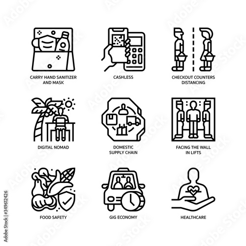 New normal after Covid-19 icons set