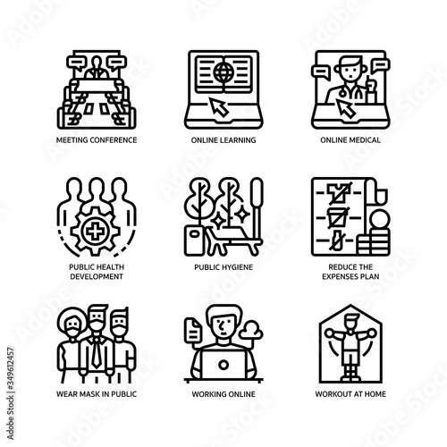 New normal after Covid-19 icons set